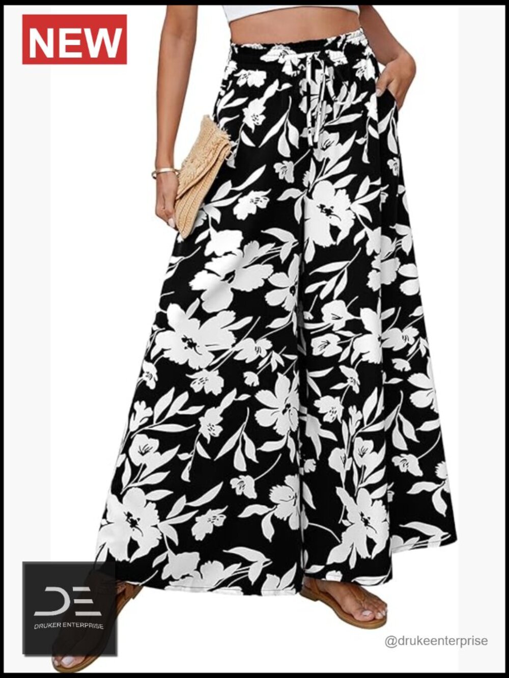 Women's Palazzo Pants Boho Floral Wide Leg Trousers High Waisted Flowy Pants